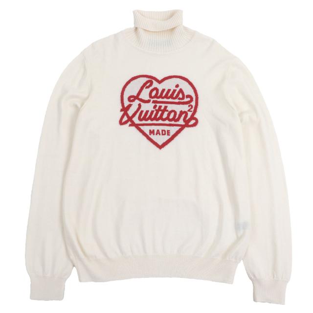 極美品□LOUIS VUITTON NIGO ルイヴィトン ニゴー 22SS インタルシアハートロゴ タートルネックニット アイボリー XL イタリア製 正規品