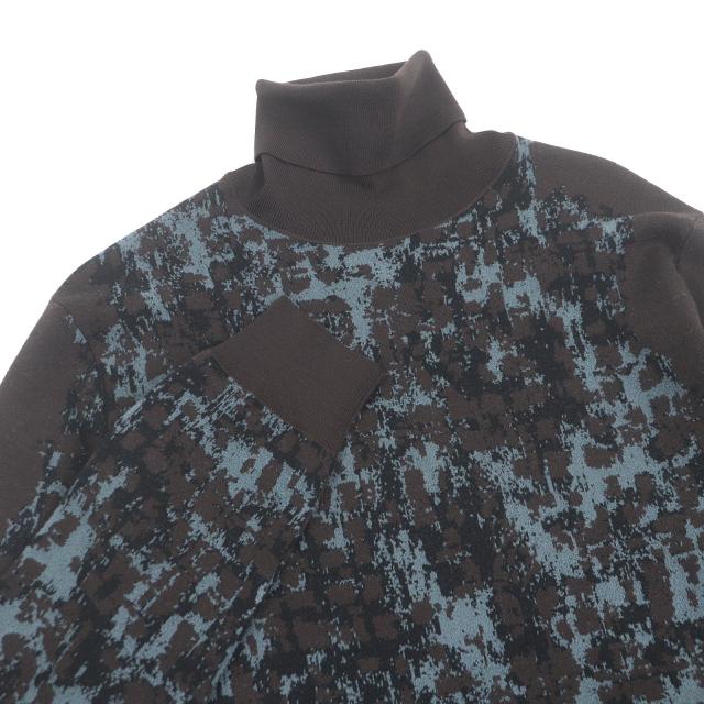 美品□HERMES エルメス 22AW ウール 総柄 ロングスリーブ 長袖 タートルネックニット セーター ブラウン S イタリア製 正規品 メンズ