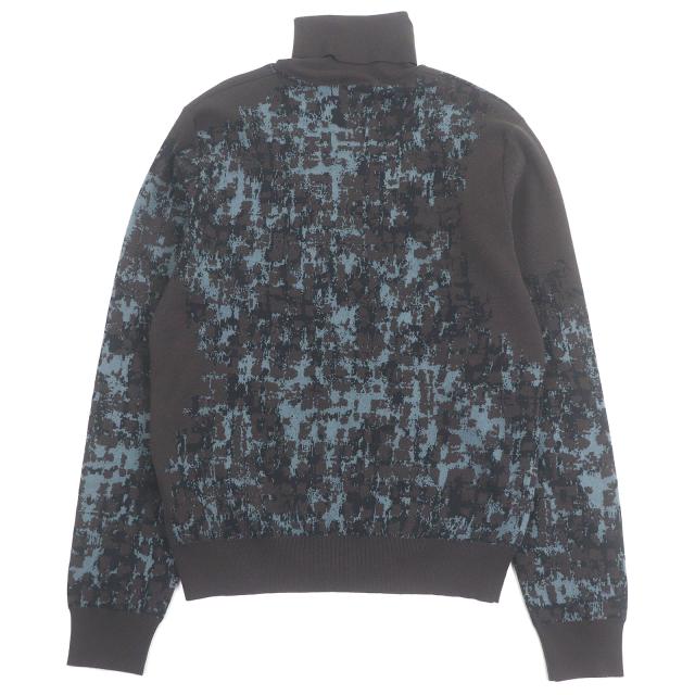 美品□HERMES エルメス 22AW ウール 総柄 ロングスリーブ 長袖 タートルネックニット セーター ブラウン S イタリア製 正規品 メンズ