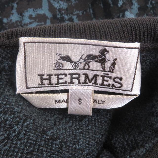 美品□HERMES エルメス 22AW ウール 総柄 ロングスリーブ 長袖 タートルネックニット セーター ブラウン S イタリア製 正規品 メンズ