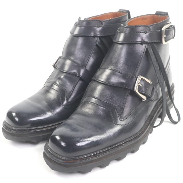 美品□Berluti ベルルッティ ALPINO アルピノ パティーヌ レザー オルガ期 ダブルモンク チャッカーブーツ ブラック 7 イタリア製 メンズ