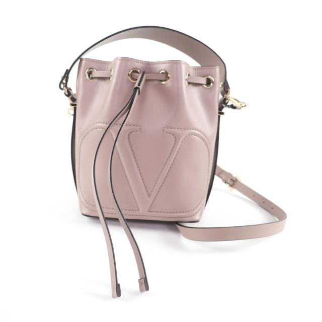 極美品★Valentino Garavani ヴァレンティノガラヴァーニ Vロゴ バケット 2WAY レザー ショルダーバッグ ピンクベージュ 保存袋付き 伊製