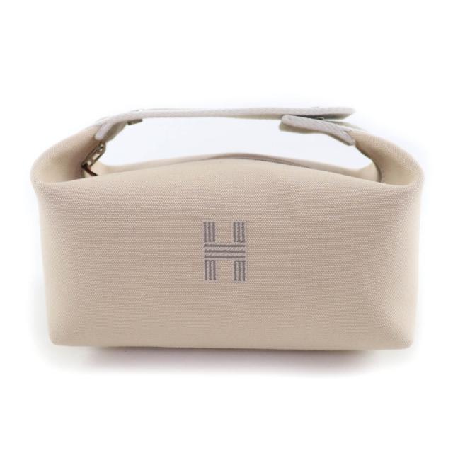 未使用品★HERMES エルメス ブリッド・ア・ブラック  PM コットン100％ シルバー金具 H刺繍入り セリエボタン バス用ポーチ ベージュ