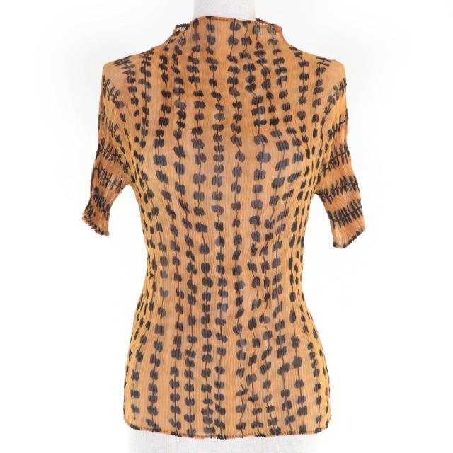 極美品☆ISSEY MIYAKE イッセイミヤケ IM03FJ932 総柄デザイン 半袖 カットソー トップス ブラウン L 日本製 正規品 レディース