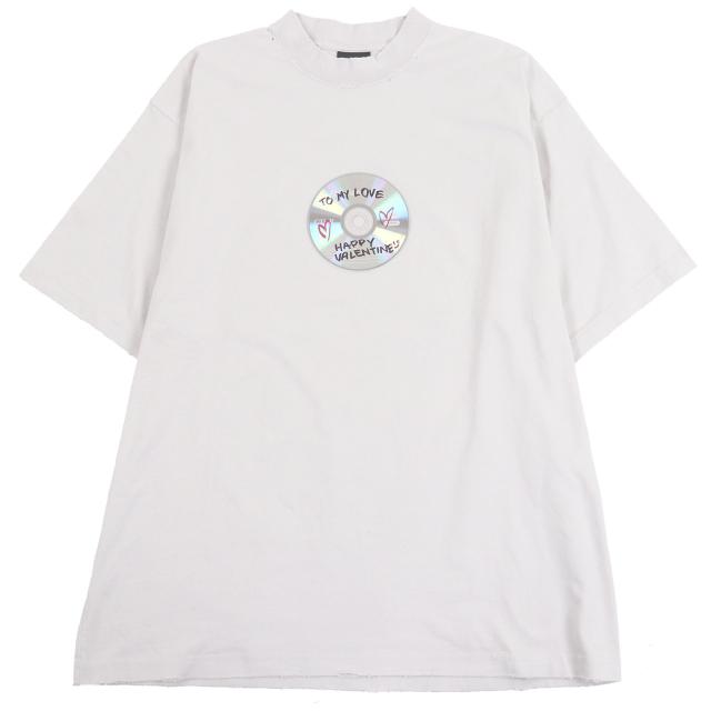 極美品□BALENCIAGA バレンシアガ 24SS 764235 コットン100％ VALENTINE CD T-Shirt 半袖Ｔシャツ カットソー グレー系 L 正規品 メンズ