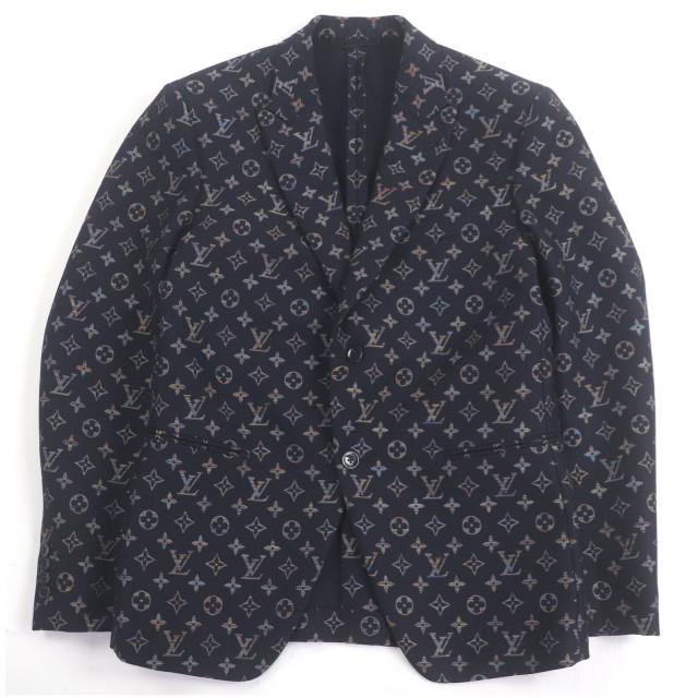 極美品□LOUIS VUITTON ルイヴィトン 22SS モノグラム 総柄 シングル テーラードジャケット ブレザー ネイビー 52 イタリア製 正規品