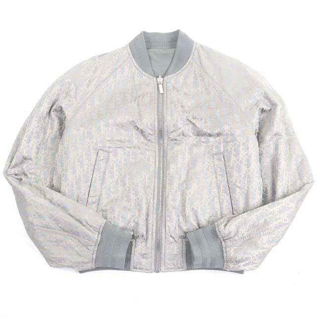 極美品□DIOR ディオール オム 183C432A5043 シルク混 オブリーク ロゴ総柄 リバーシブル ボンバージャケット グレー 46 伊製 正規品