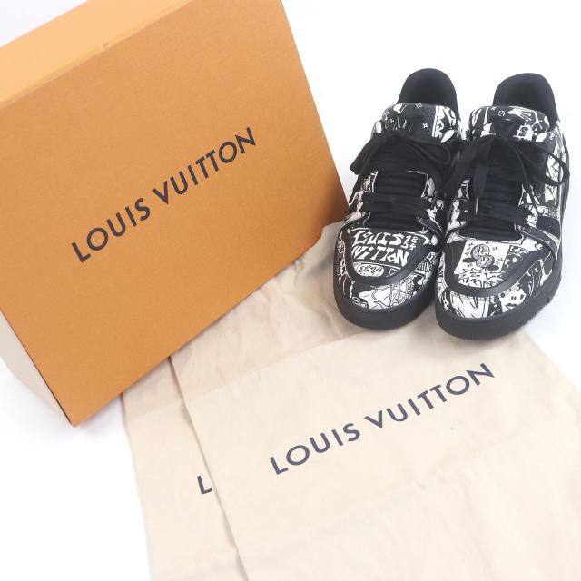 極美品□LOUIS VUITTON ルイヴィトン 2022年製 LV トレイナーライン コミック レザー ローカットスニーカー ブラック イタリア製 7.5_1