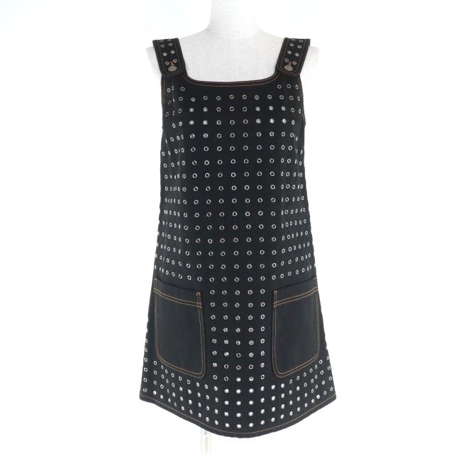 未使用品★Christian Dior クリスチャンディオール 242R25X3308 コットン100％ グロメット スタッズ デニムワンピース 38 伊製 正規品