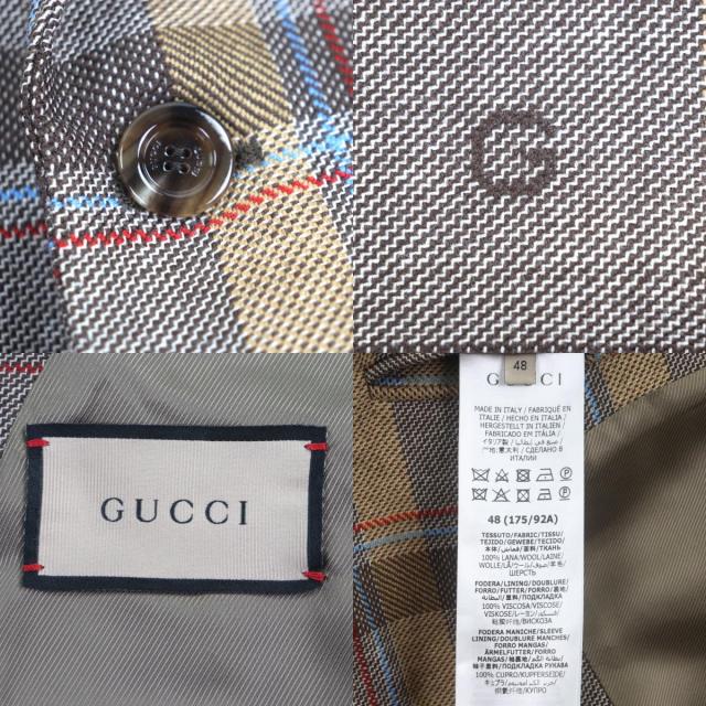 極美品▼GUCCI グッチ 675837 680704 ウール100% GG柄 チェック柄 ダブルスーツ セットアップ ブラウン 48 ガーメント付 正規品 メンズ_7