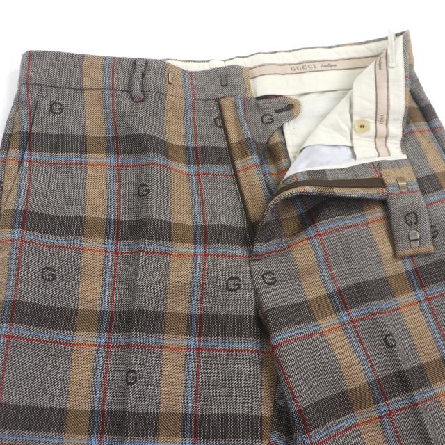 極美品▼GUCCI グッチ 675837 680704 ウール100% GG柄 チェック柄 ダブルスーツ セットアップ ブラウン 48 ガーメント付 正規品 メンズ_5