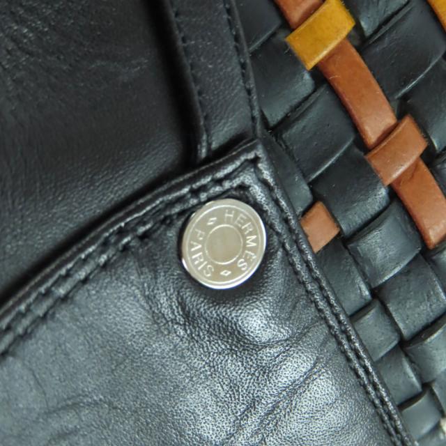 極美品◇HERMES エルメス シルバー金具 セリエボタン 編み込みデザイン レザー ロングブーツ 黒 37.5 保存袋付き イタリア製 レディース_8
