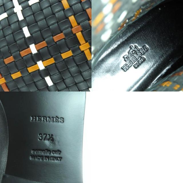 極美品◇HERMES エルメス シルバー金具 セリエボタン 編み込みデザイン レザー ロングブーツ 黒 37.5 保存袋付き イタリア製 レディース_9