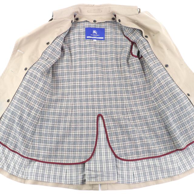 美品△BURBERRY BLUE LABEL バーバリーブルーレーベル 綿100％ 裏地チェック柄 ウールライナー付き トレンチコート ベージュ 40 正規品_4