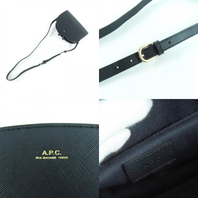 美品★A.P.C. アーペーセー ロゴ入り ハーフムーン レザー ショルダーバッグ 鞄 ダークネイビー 保存袋付き レディース_8