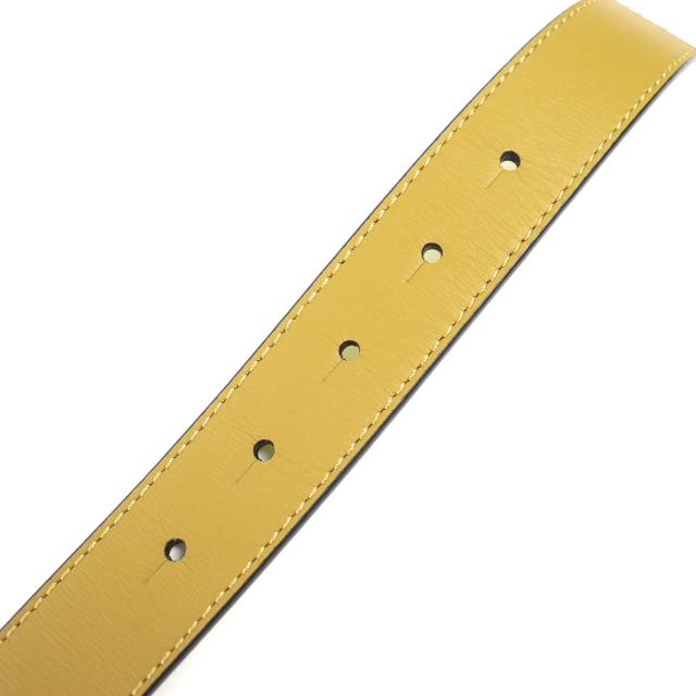 極美品△LOEWE ロエベ 832213 アナグラムバックル レザー ベルト オリーブグリーン イエロー ゴールド金具 80/32 箱・袋付き レディース_5