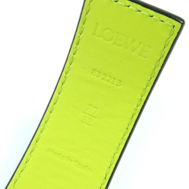 極美品△LOEWE ロエベ 832213 アナグラムバックル レザー ベルト オリーブグリーン イエロー ゴールド金具 80/32 箱・袋付き レディース_6