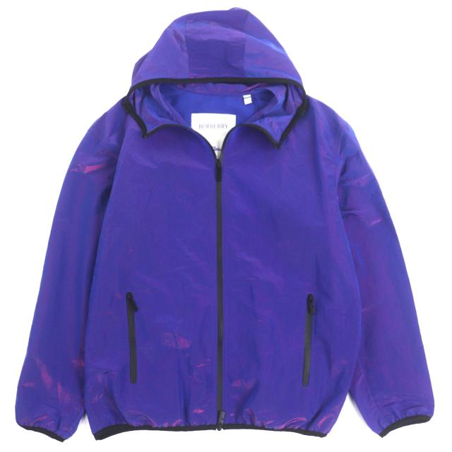 未使用品▼BURBERRY バーバリー 8086685 Lightweight Jacket バックロゴ フーデッド WZIP ナイロンジャケット パープル 50 正規品 メンズ