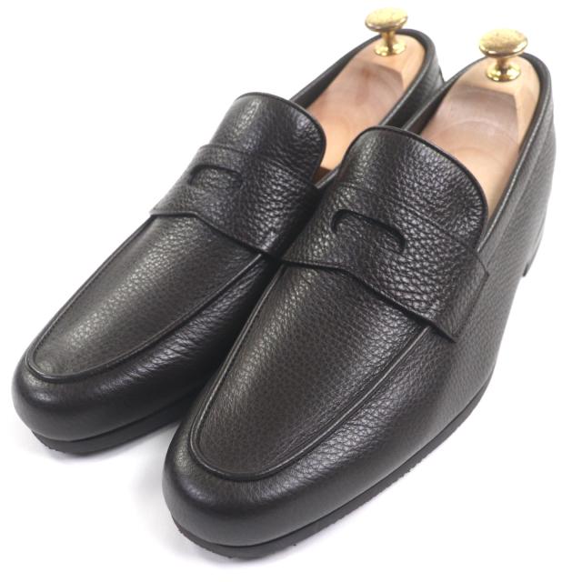 極美品▼John Lobb ジョンロブ THORNE Uチップ レザーシューズ  ローファー ダークブラウン 6.5 箱・保存袋付き イタリア製 メンズ