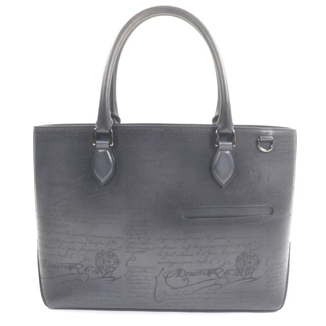 極美品□BERLUTI ベルルッティ トゥジュール レザー カリグラフィ スクリット トートバッグ グレー 保存袋付き イタリア製 A4収納◎