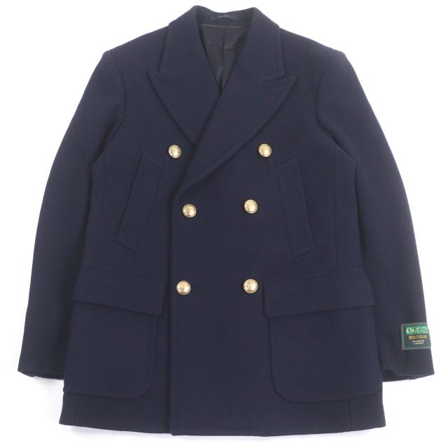 極美品□GUCCI グッチ 715703 ウール100％ エンブレムロゴ金ボタン ダブルブレスト ピーコート チェスターコート 44 イタリア製 正規品