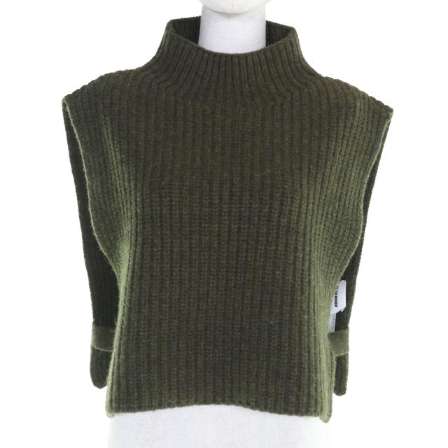 極美品◇JIL SANDER+ ジルサンダープラス JPUT761523 ウール カシミヤ クロップド丈 ハイネック ニットベスト カーキ Mサイズ相当 伊製
