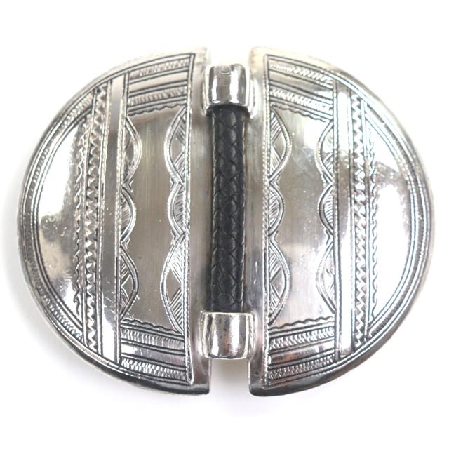 良品▼HERMES エルメス トゥアレグ 925 レザー 手彫り彫刻デザイン ヘアライン ラージサイズ ベルトバックル シルバー 重量154.1g メンズ