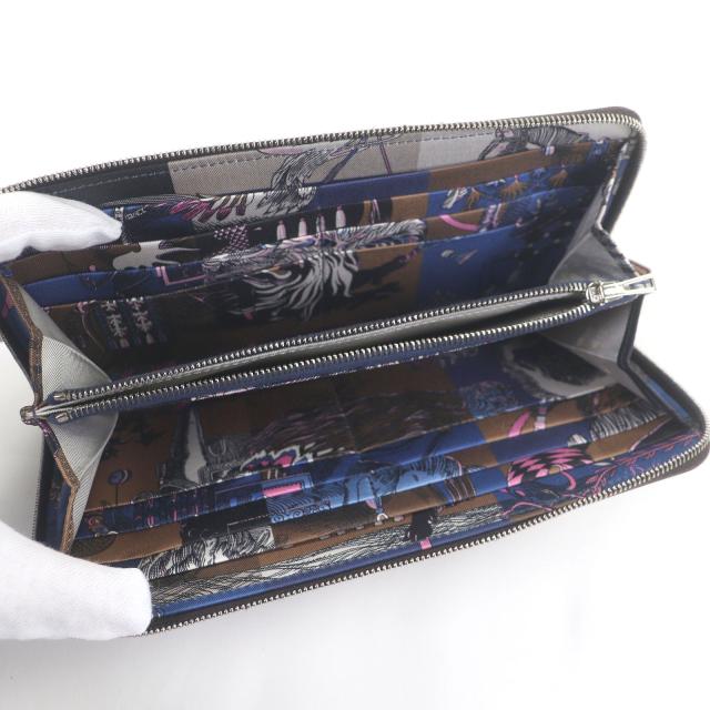 美品□HERMES エルメス アザップロングシルクイン ヴォーエプソン ラウンドジップウォレット 長財布 エベンヌ シルバー Z刻印 フランス製_2