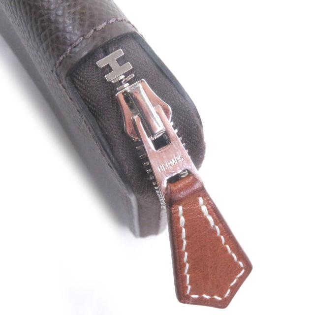 美品□HERMES エルメス アザップロングシルクイン ヴォーエプソン ラウンドジップウォレット 長財布 エベンヌ シルバー Z刻印 フランス製_5