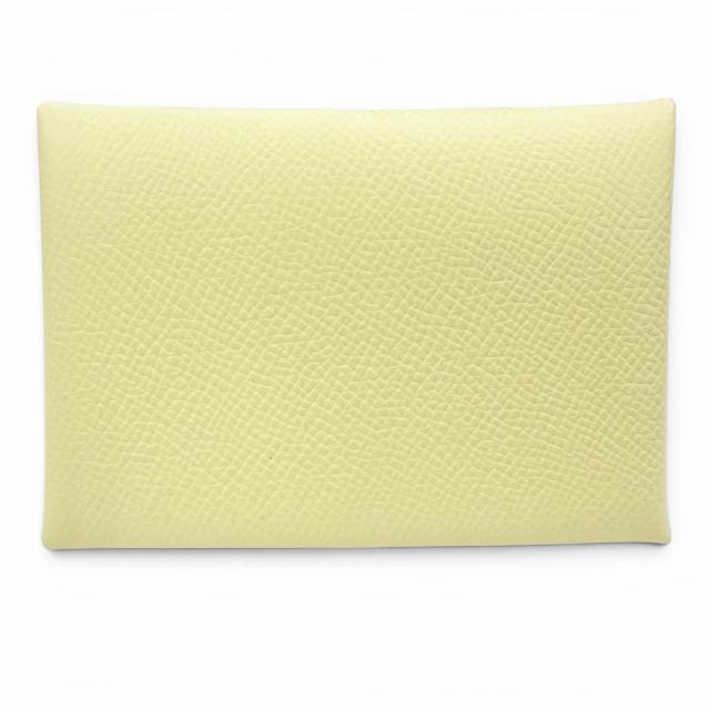未使用品◇HERMES エルメス カルヴィ デュオ  ヴォーエプソン ジョーヌミルトン シルバー金具 コインケース カードケース W刻印   仏製