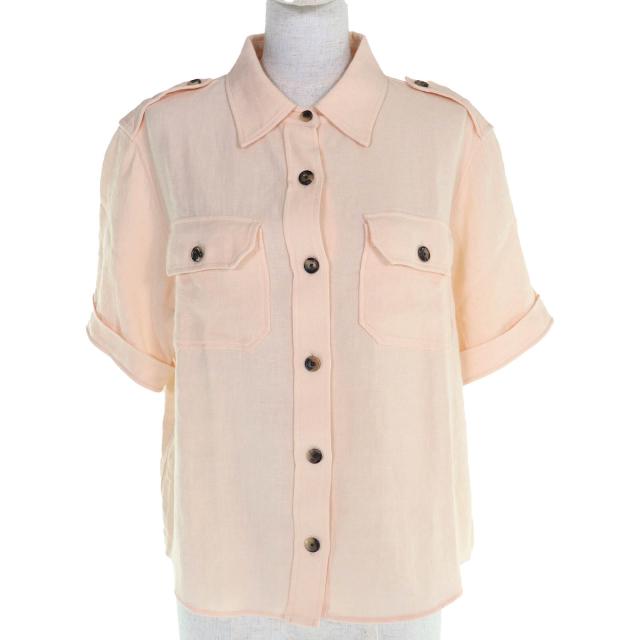 極美品△Loro Piana ロロピアーナ FAM7333 アンナリーザ リネン ウール 半袖シャツ ベージュ 44 イタリア製 正規品 レディース