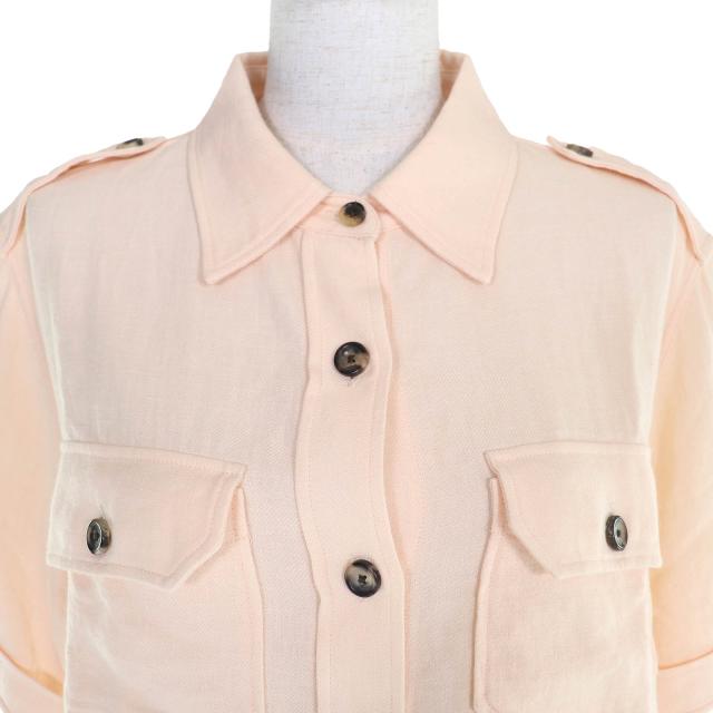 極美品△Loro Piana ロロピアーナ FAM7333 アンナリーザ リネン ウール 半袖シャツ ベージュ 44 イタリア製 正規品 レディース_3