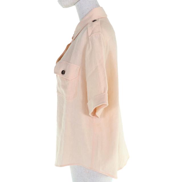 極美品△Loro Piana ロロピアーナ FAM7333 アンナリーザ リネン ウール 半袖シャツ ベージュ 44 イタリア製 正規品 レディース_1