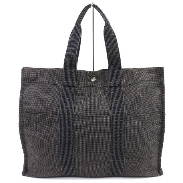 美品△HERMES エルメス エールライン GM 鍵・カデナ付き セリエボタン キャンバス 大型 トートバッグ ボストンバッグ グレー レディース