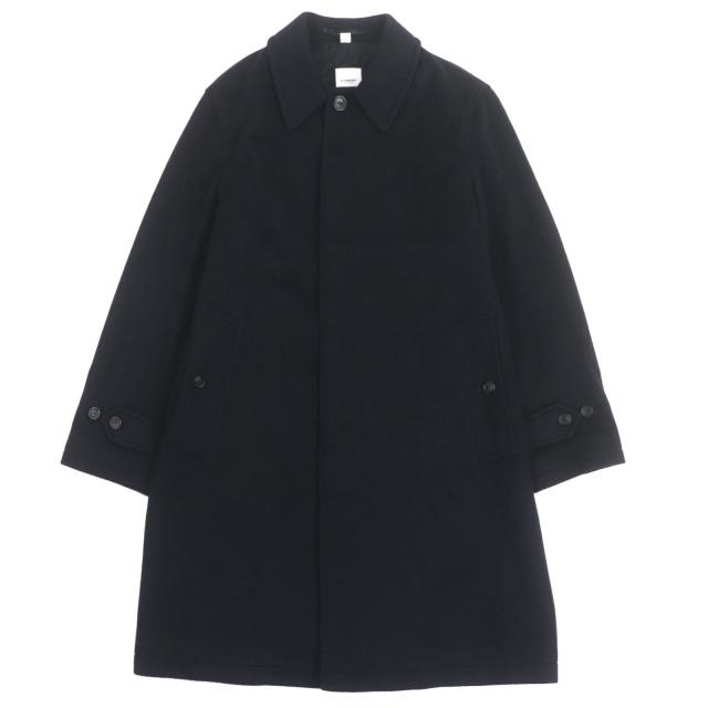 極美品▼BURBERRY バーバリー 8019810 カシミヤ100% チェック柄使い ロゴ入りボタン 比翼仕立て ステンカラーコート 44 正規品 メンズ