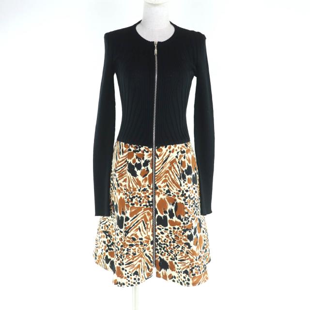極美品★LOUIS VUITTON ルイヴィトン ウール シルク混 フロントZIP 長袖 ドッキングワンピース ニットワンピース ブラック 36 正規品