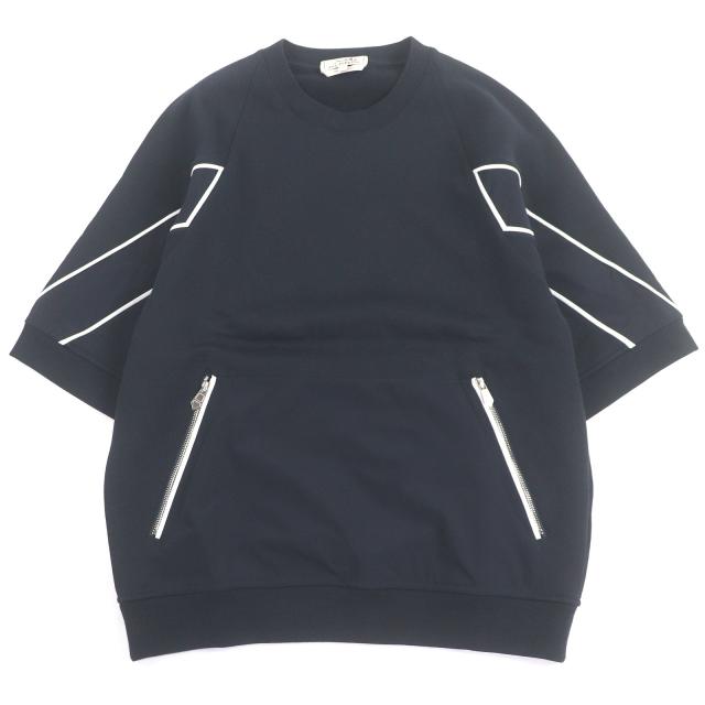 極美品□HERMES エルメス H557740HA 素材切り替え スポーツカプセル ポケット付き 半袖スウェット ネイビー L イタリア製 正規品 メンズ