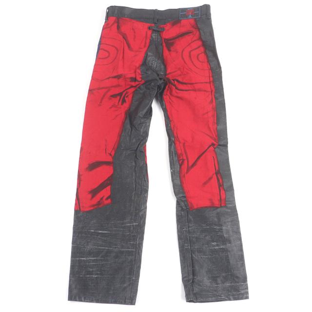 美品□GAULTIER JEAN’S ゴルチエジーンズ ヴィンテージ トロンプルイユ コーティング加工 バイカーパンツ ブラック 46 日本製 正規品_1
