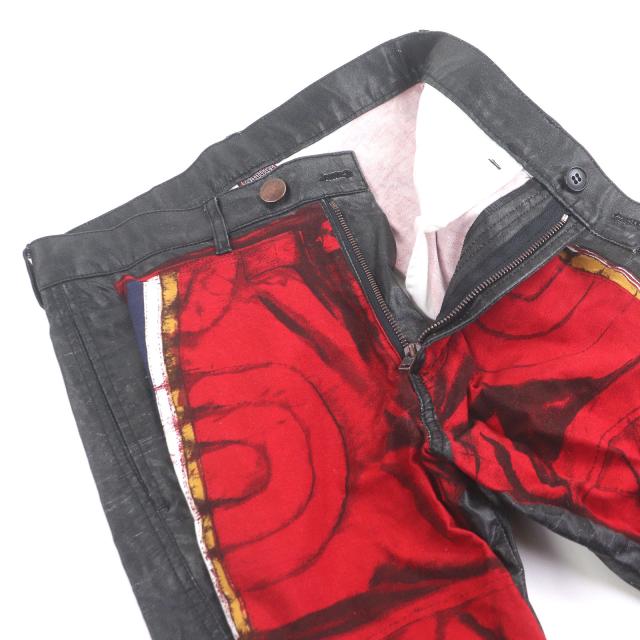 美品□GAULTIER JEAN’S ゴルチエジーンズ ヴィンテージ トロンプルイユ コーティング加工 バイカーパンツ ブラック 46 日本製 正規品_2