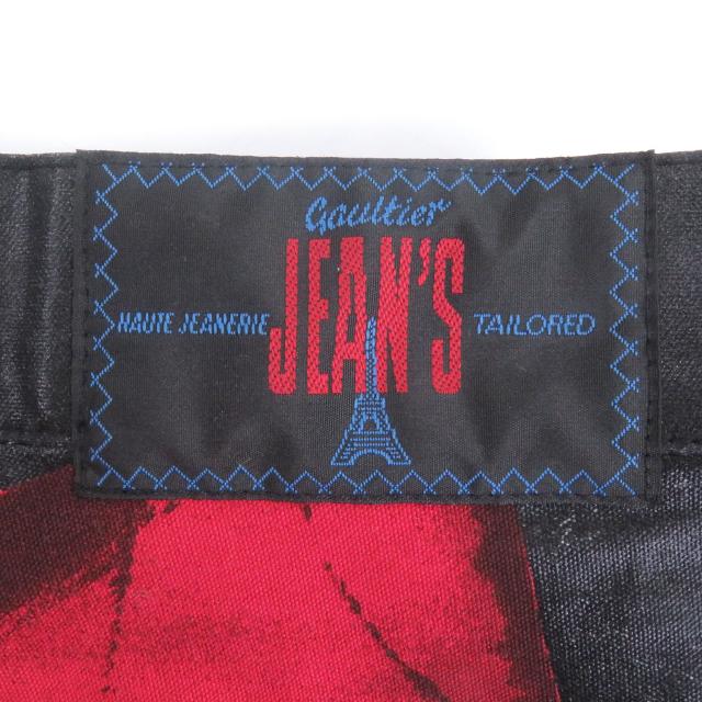 美品□GAULTIER JEAN’S ゴルチエジーンズ ヴィンテージ トロンプルイユ コーティング加工 バイカーパンツ ブラック 46 日本製 正規品_4