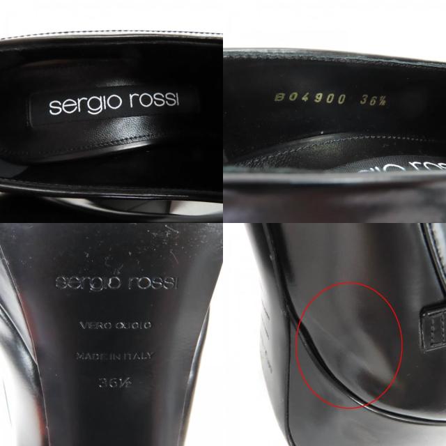 未使用品◇Sergio Rossi セルジオロッシ SR NORA チャンキーヒール レザー パンプス ブラック ゴールド金具 36.5 保存袋付き イタリア製_9