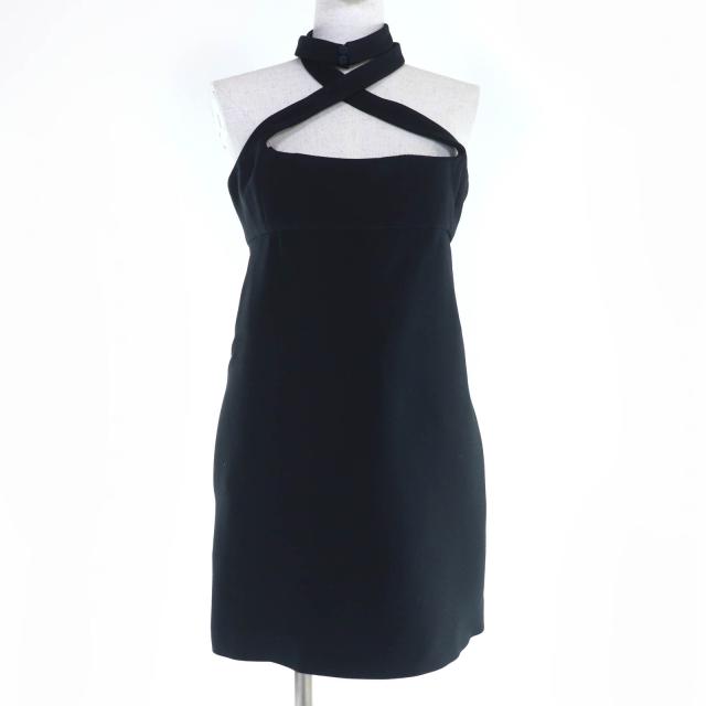 美品☆Christian Dior クリスチャンディオール 22SS 221R39A1166 シルクブレンドホルターネック ミニドレス ワンピース 黒 40 正規品