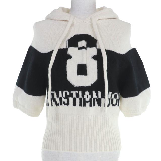 美品☆Christian Dior クリスチャンディオール 254S56AM121 ウール カシミヤ フード付 ニット パーカー アイボリー 40 イタリア製 正規品