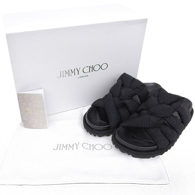 美品△JIMMY CHOO ジミーチュウ ケス ラバーロゴ付き ファブリック