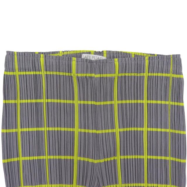 極美品▲PLEATS PLEASE プリーツプリーズ イッセイミヤケ PP61-JF414 格子柄 パンツ グレー イエロー 3 日本製 正規品 レディース_2