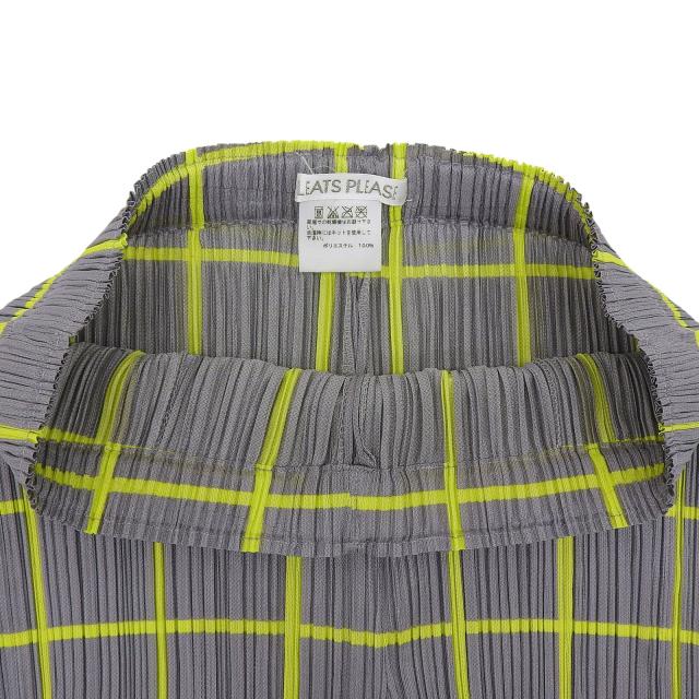 極美品▲PLEATS PLEASE プリーツプリーズ イッセイミヤケ PP61-JF414 格子柄 パンツ グレー イエロー 3 日本製 正規品 レディース_4
