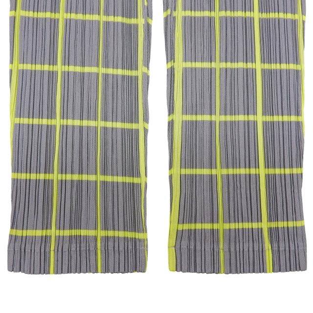 極美品▲PLEATS PLEASE プリーツプリーズ イッセイミヤケ PP61-JF414 格子柄 パンツ グレー イエロー 3 日本製 正規品 レディース_5