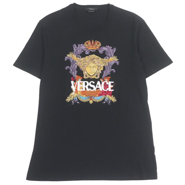 美品□VERSACE ヴェルサーチ 2021年製 MICHEL FIT メデューサ ロゴエンブロイダリー スパンコール 半袖Ｔシャツ ブラック S メンズ