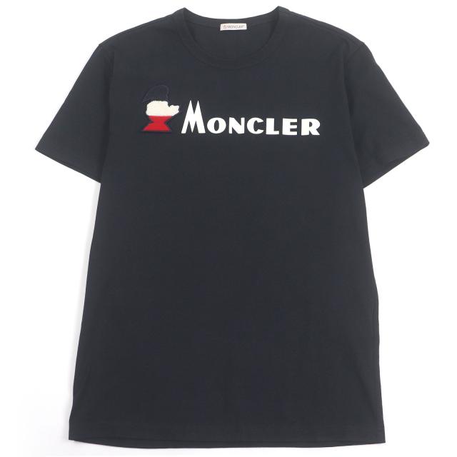 美品□MONCLER モンクレール E10918041850 MAGLIA T-SHIRT コットン100％ ロゴワッペン 半袖Ｔシャツ カットソー ブラック L 正規品