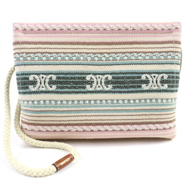 極美品△CELINE セリーヌ 10M552GSD タイス ポーチ キャンバス トリオンフ ストライプ マルチカラー 箱・保存袋付き 伊製 レディース